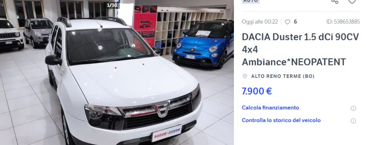 SUV neopatentati Dacia Duster occasione auto usata 8000 Euro